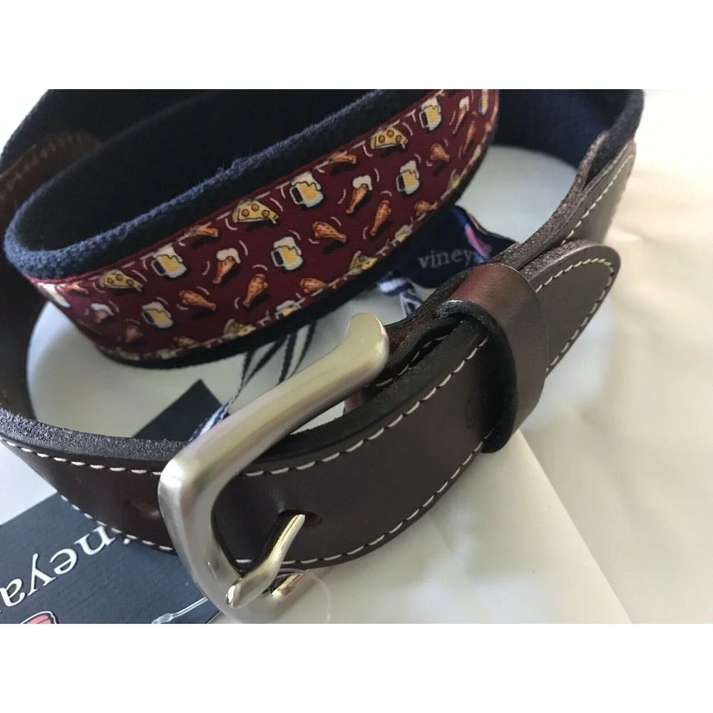 Vineyard Vines Pizza‎ Wings & Beer Canvas Club Belt Crimson Size 30 1A2118 603